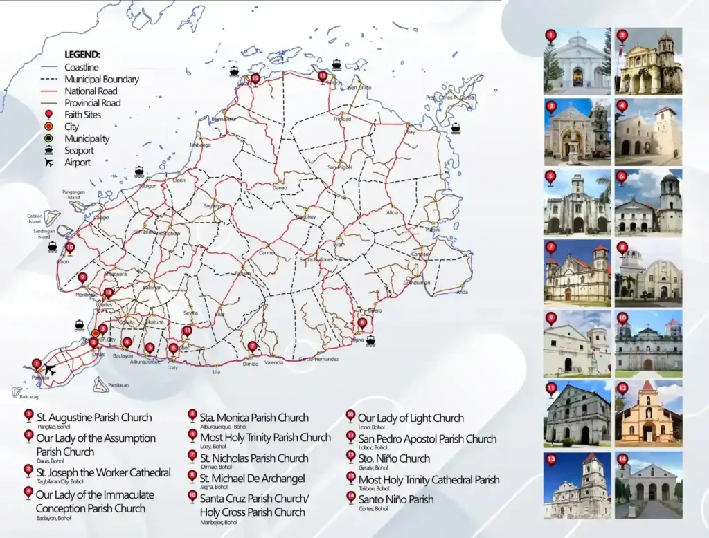 Bohol Geography & Maps for Travelers – Distances, Attractions & How to Get Around 21 bohol faith map love dot