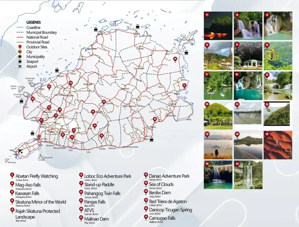 Bohol Geography & Maps for Travelers – Distances, Attractions & How to Get Around 18 bohol outdoor map love dot