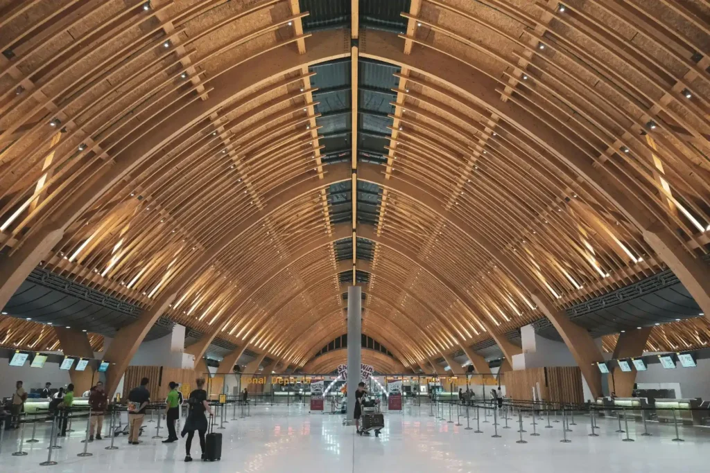 Mactan Island 1 bohol philippines interior view of Mactan Cebu Airport terminal with wooden architecturepex